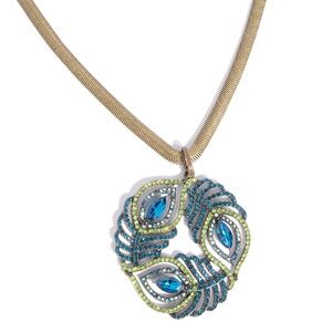 Elegant Blue and Green Peacock Brass Necklace